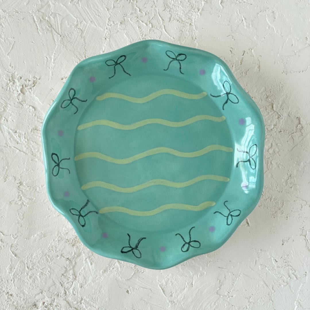 "Jade Green Bow Ruffle Trinket Dish" - Vanity Trays and Dishes in green by Quiet Clementine