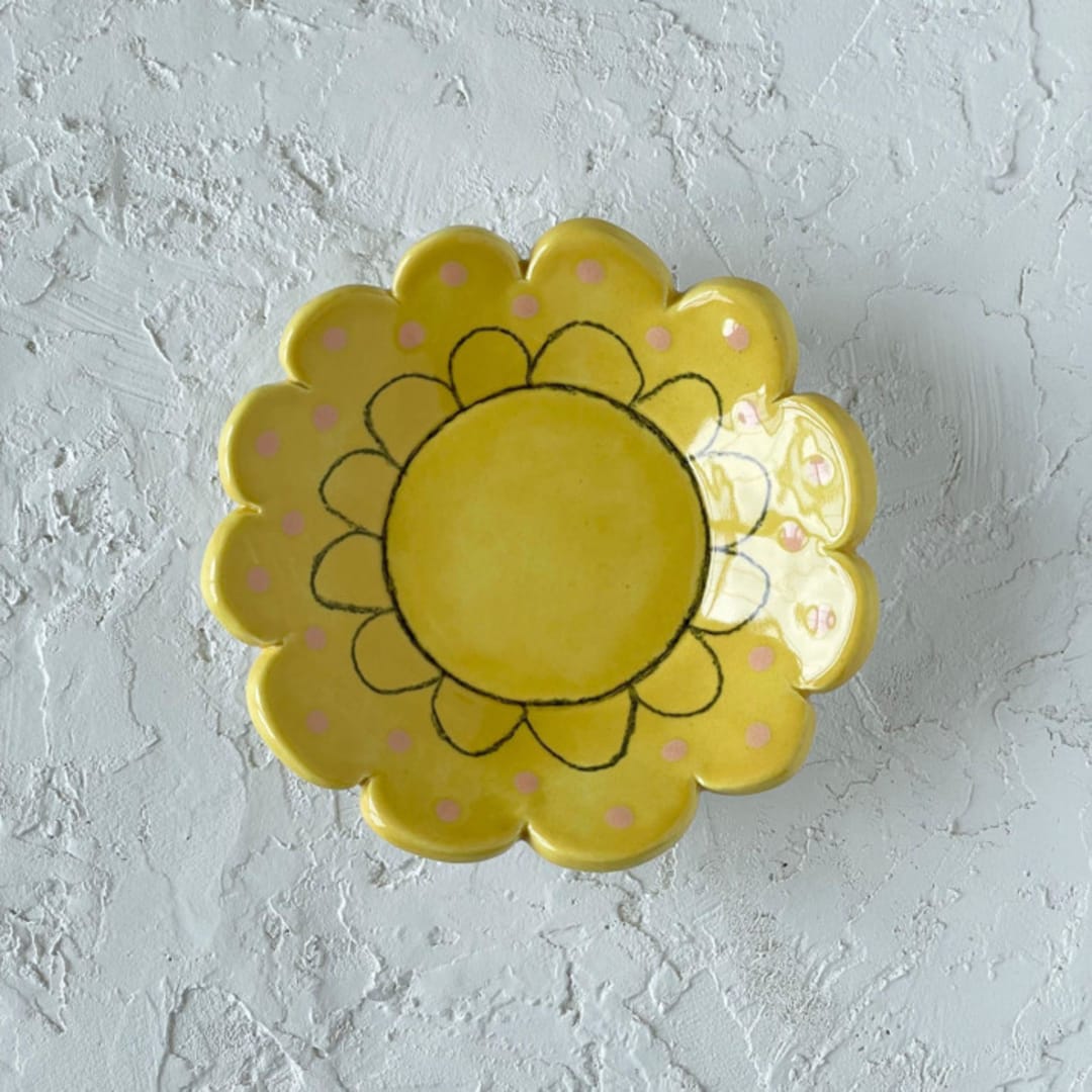 "Yellow Flower Trinket Dish" - Vanity Trays and Dishes in yellow by Quiet Clementine