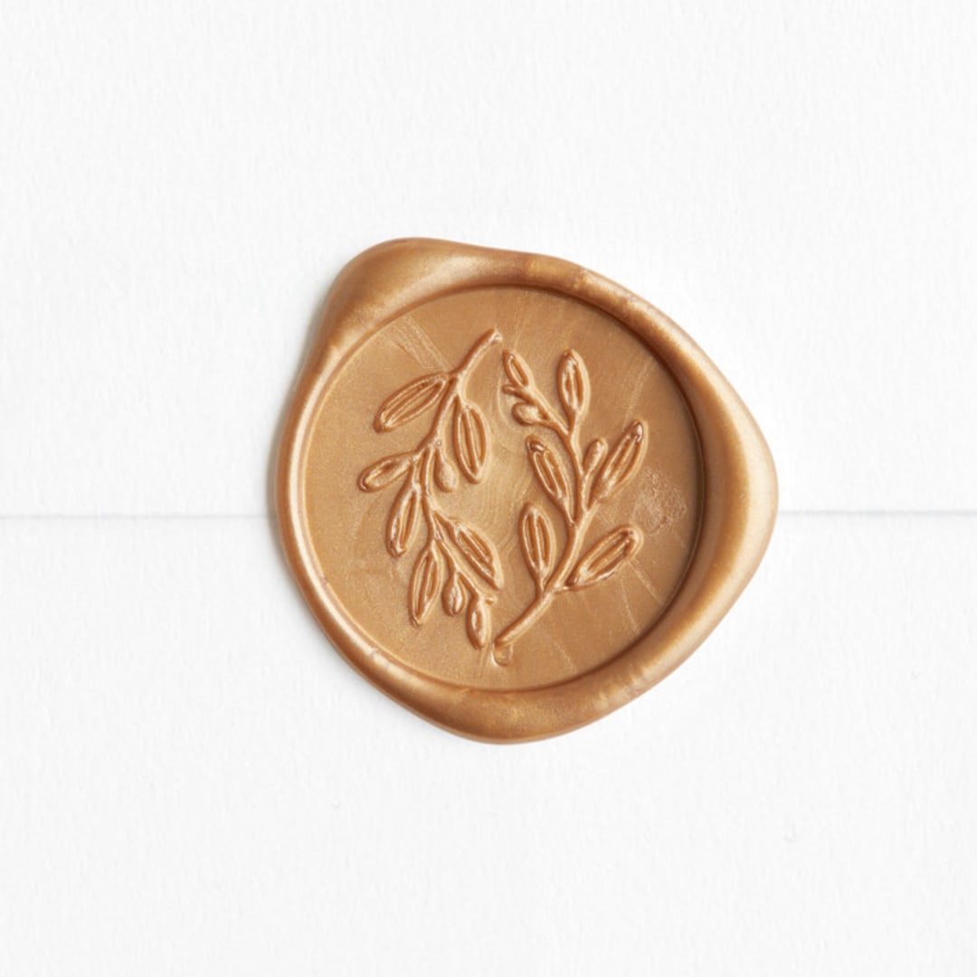 "Olive Wreath in Gold | Maurelle Calligraphy x Artisaire (pack of 25)" - Wax Seals, Pack of 25 in Antique Gold by Minted - Wax Seal Front