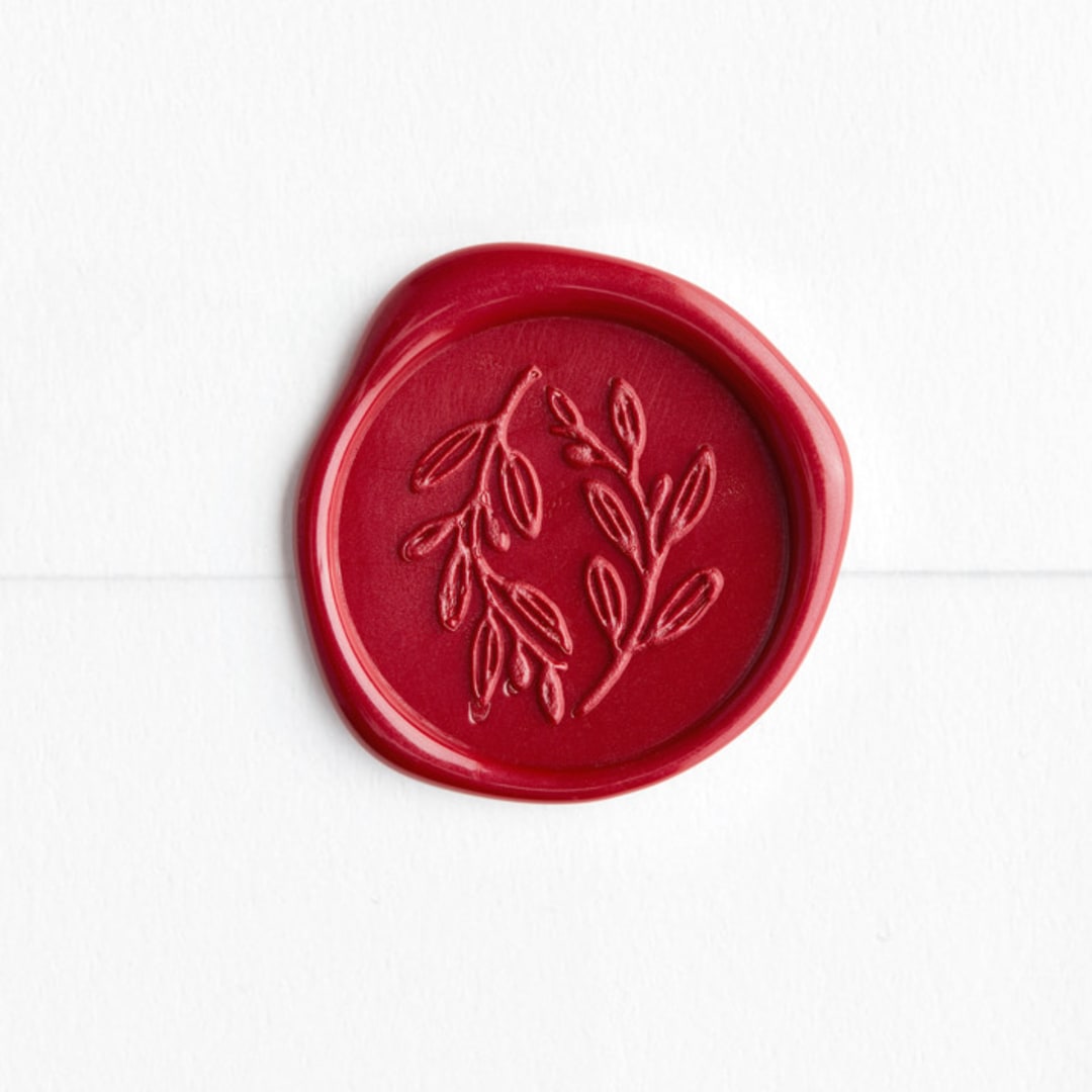 "Olive Wreath in Red | Maurelle Calligraphy x Artisaire (pack of 25)" - Wax Seals, Pack of 25 in Sangria by Minted - Wax Seal Front