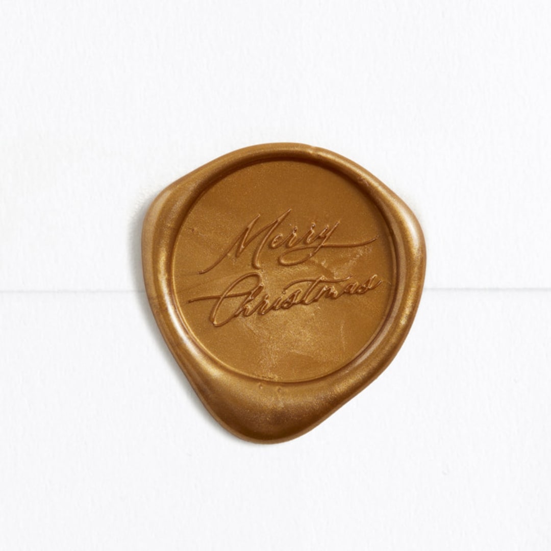 "Merry Christmas in Gold (pack of 25)" - Wax Seals, Pack of 25 in Antique Gold by Minted - Wax Seal Front