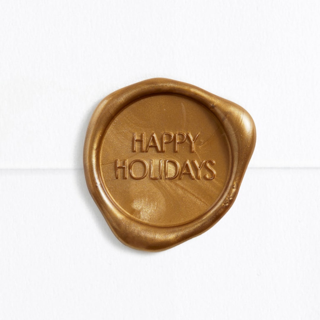 "Happy Holidays in Gold (pack of 25)" - Wax Seals, Pack of 25 in Antique Gold by Minted - Wax Seal Front