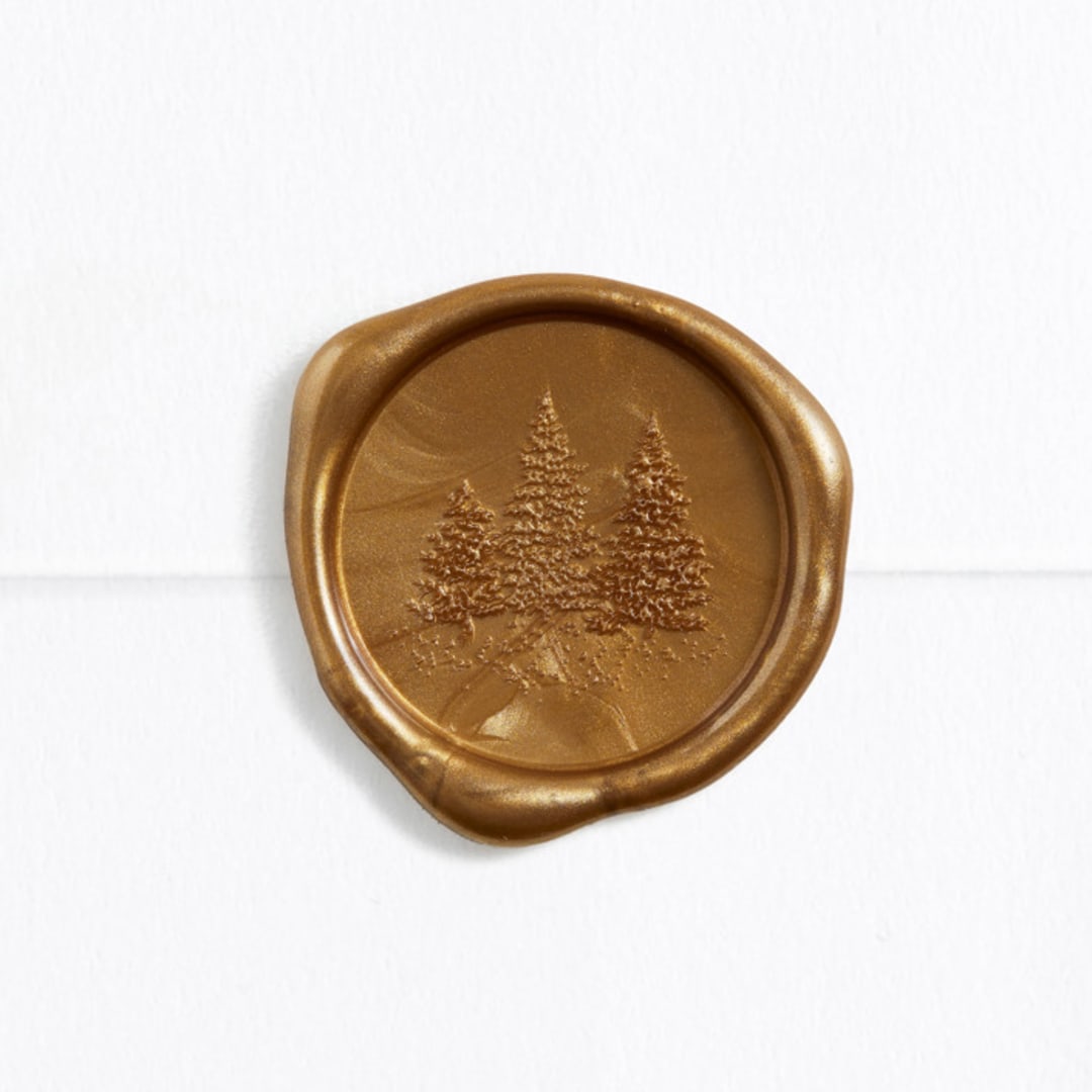 "Winter Trees in Gold (pack of 25)" - Wax Seals, Pack of 25 in Antique Gold by Leah Bisch - Wax Seal Front