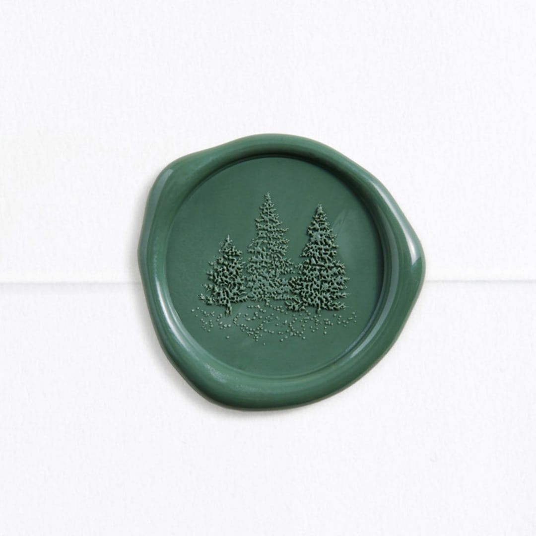 "Winter Trees in Green (pack of 25)" - Wax Seals, Pack of 25 in Sequoia by Leah Bisch - Wax Seal Front