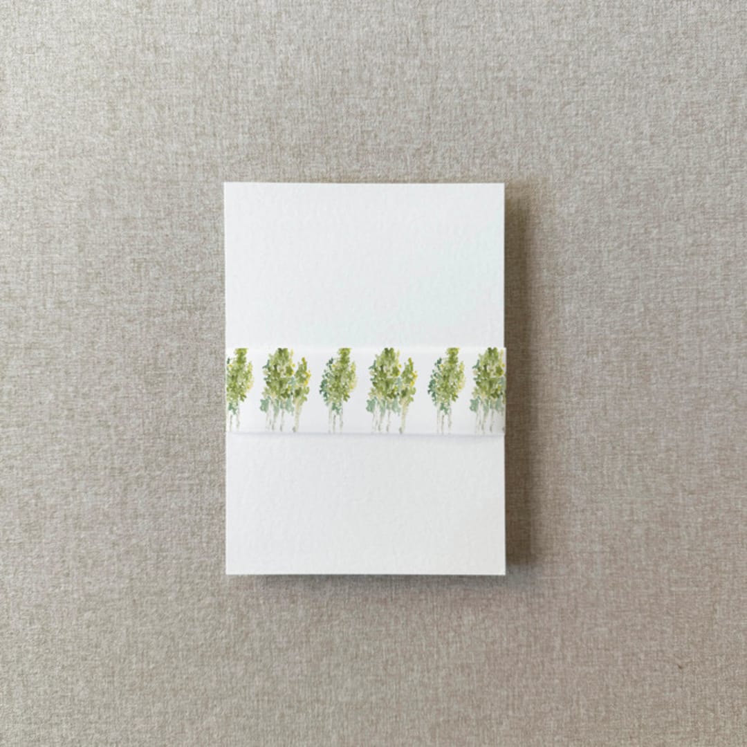 "Aspen Trees Watercolor Vellum Belly Band | For 5x7" Invitations | Set of 10" - Belly Bands in green by Cotton and Bow