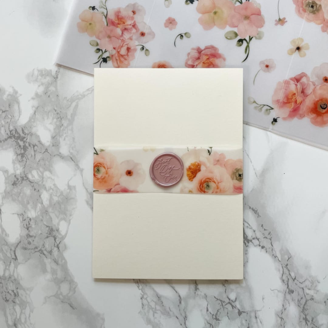 "Blush Floral Vellum Belly Bands for Wedding Invitations 1.5" (25 pack)" - Belly Bands in multicolor by Carley Zuercher