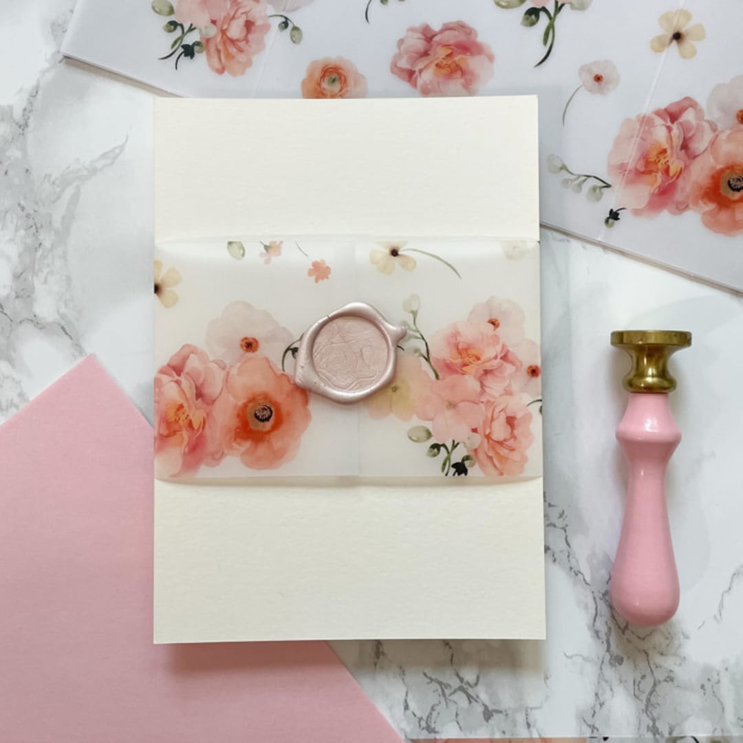 "Blush Floral Vellum 3" Belly Bands for Wedding Invitations (25 Pack)" - Belly Bands in pink by Carley Zuercher