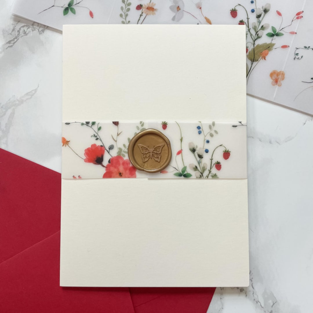 "Red Wildflower Vellum Belly Band for Wedding Invitations 1.5" (25 pack)" - Belly Bands in red by Carley Zuercher