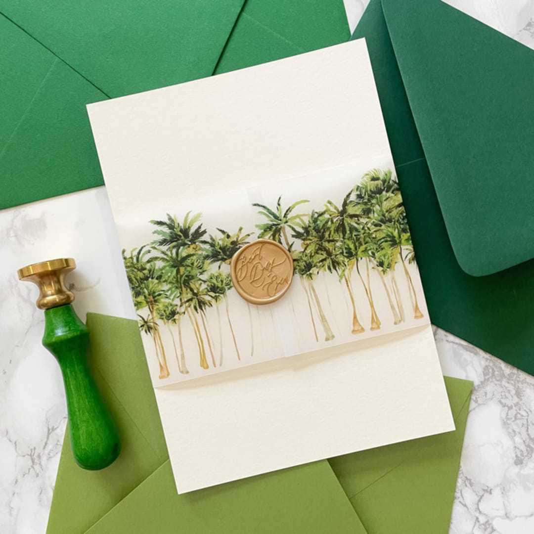 "Palm Tree Vellum Belly Bands for Wedding Invitations (25 Pack)" - Belly Bands in green by Carley Zuercher
