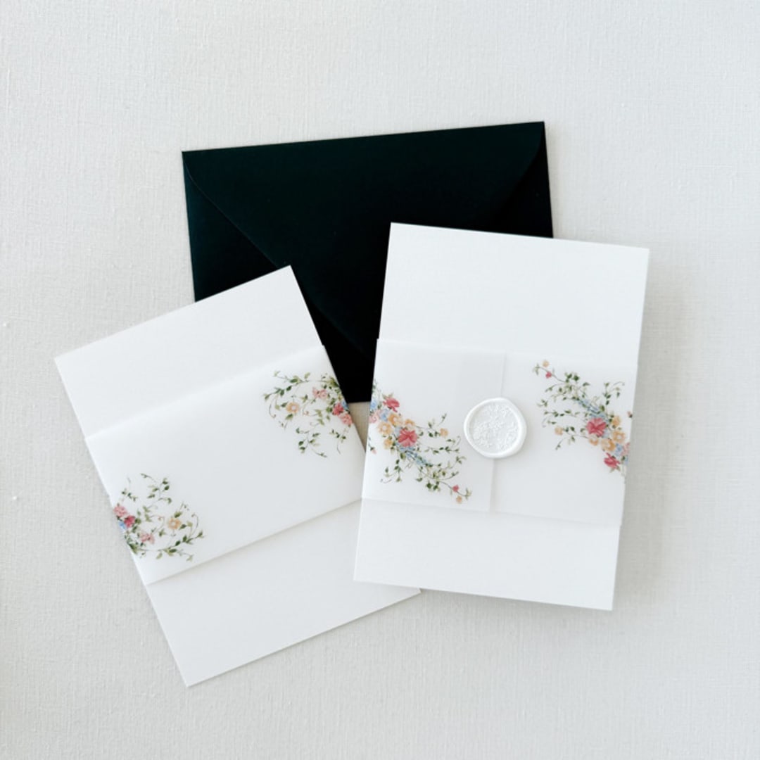 "Bright Pink and Blue Floral Belly Band for 5 x 7 card,  Set of 25" - Belly Bands in pink by Eva Friesen