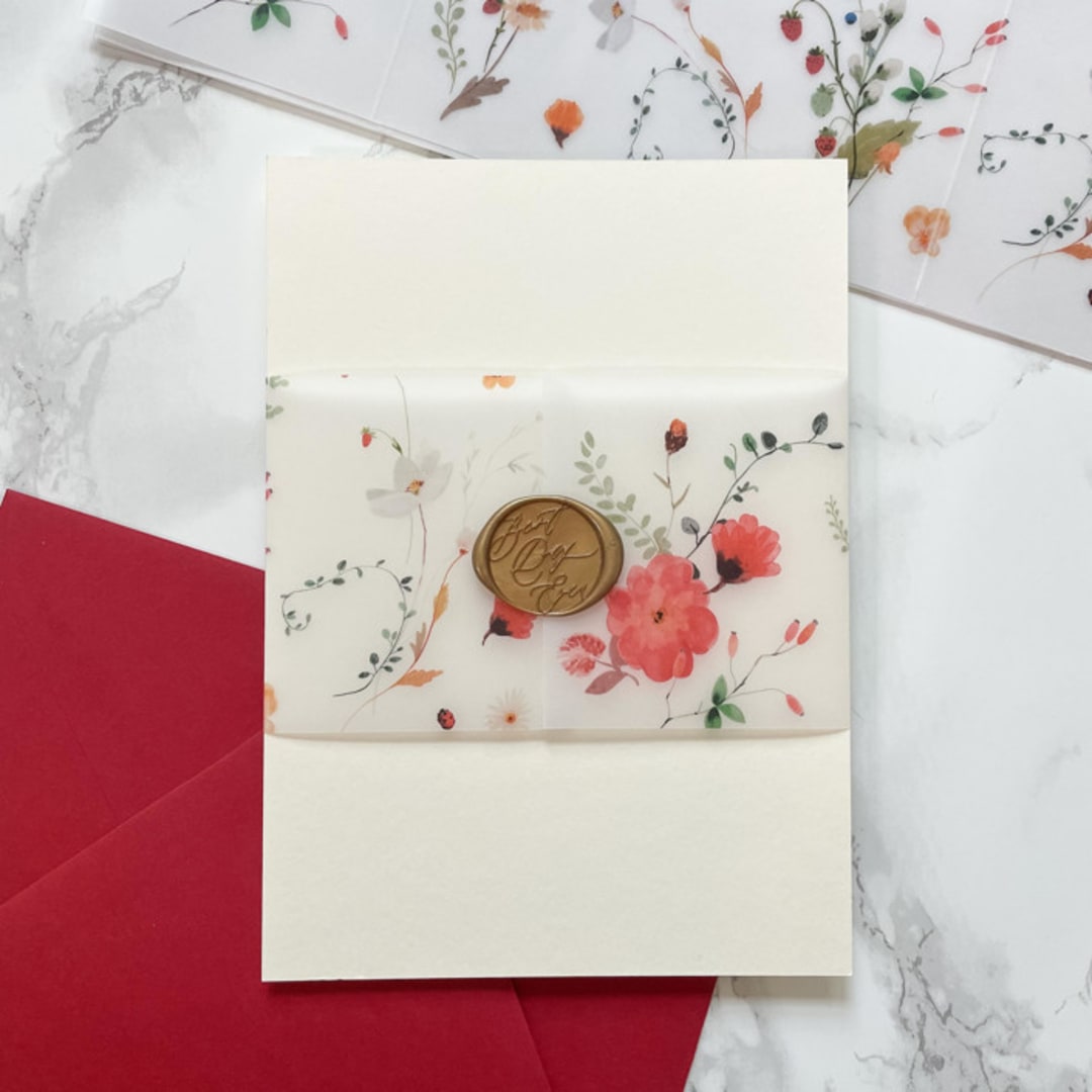 "Red Wildflower Vellum Belly Bands for Wedding Invitations 3" (25 Pack)" - Belly Bands in red by Carley Zuercher
