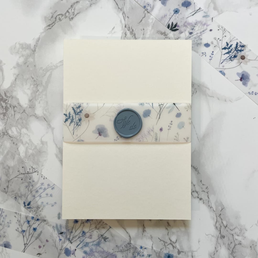 "Blue Wildflower Vellum Belly Band for Wedding Invitations 1.5" (25 Pack)" - Belly Bands in multicolor by Carley Zuercher