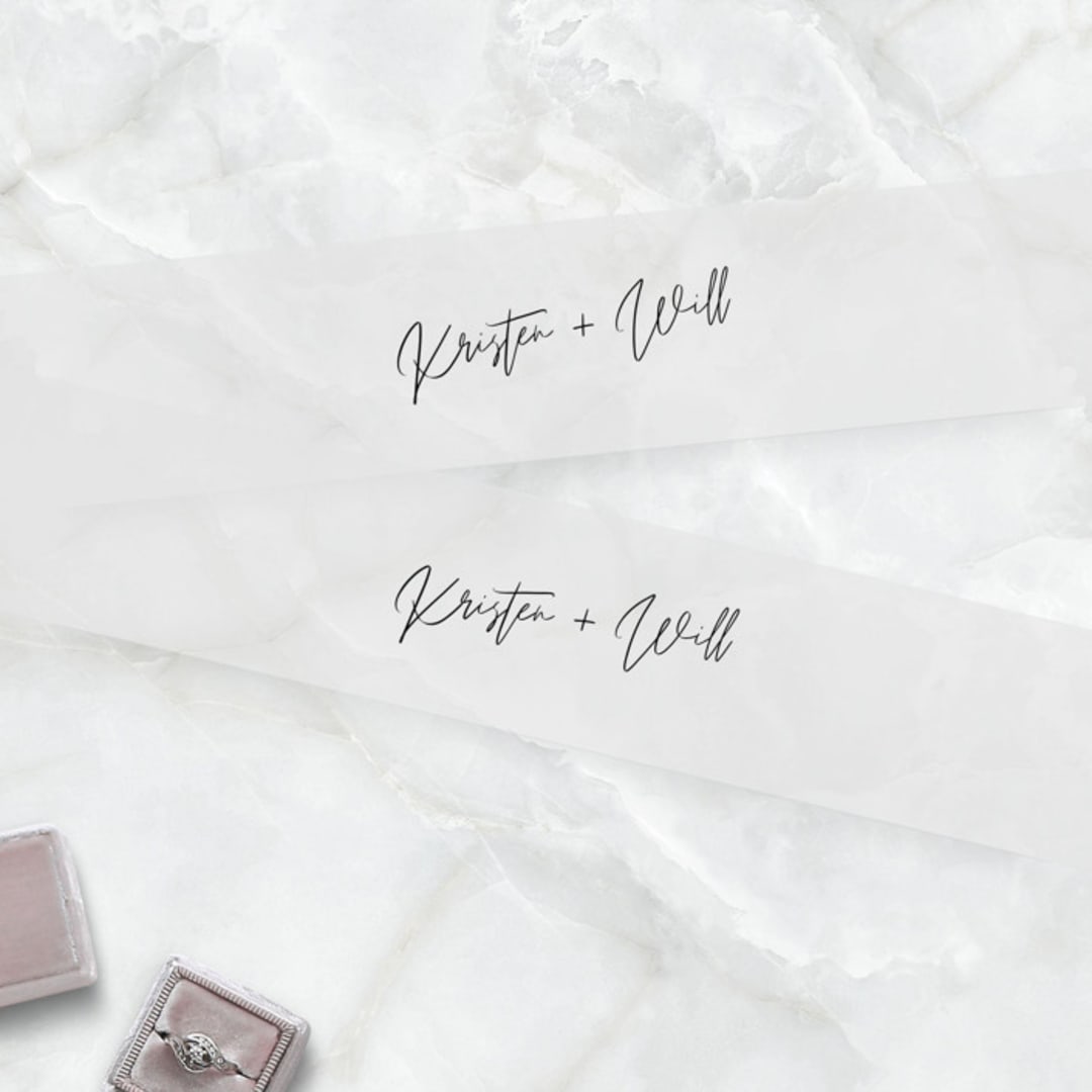 "Modern Personalized Script Vellum Belly Bands for 5 x 7 Invitations (Set of 25)" - Belly Bands in black by Caroline Russo