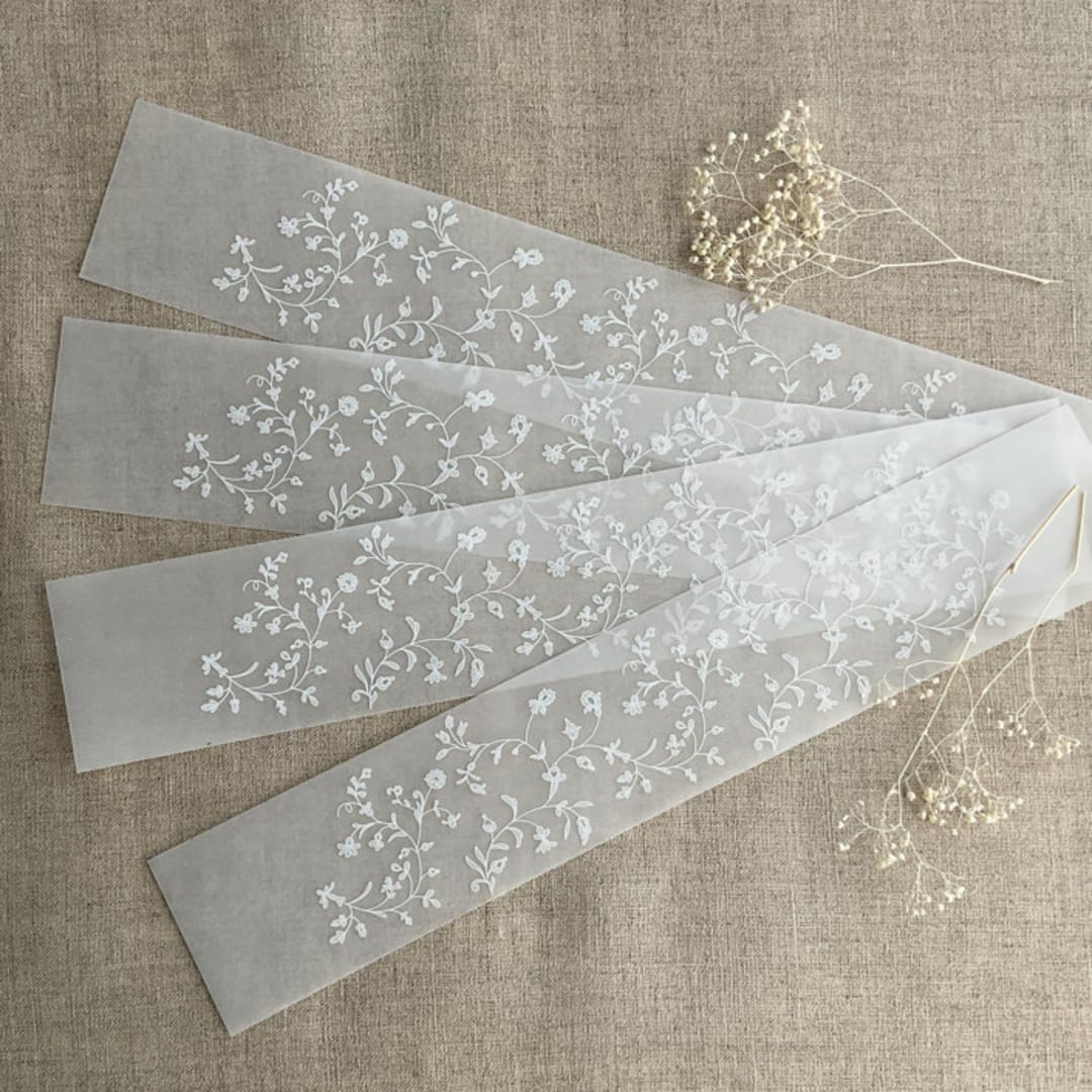 "dainty floral lace white ink printed vellum belly band for 5x7 card style A | pack of 10" - Belly Bands in white by Ivory Invitations