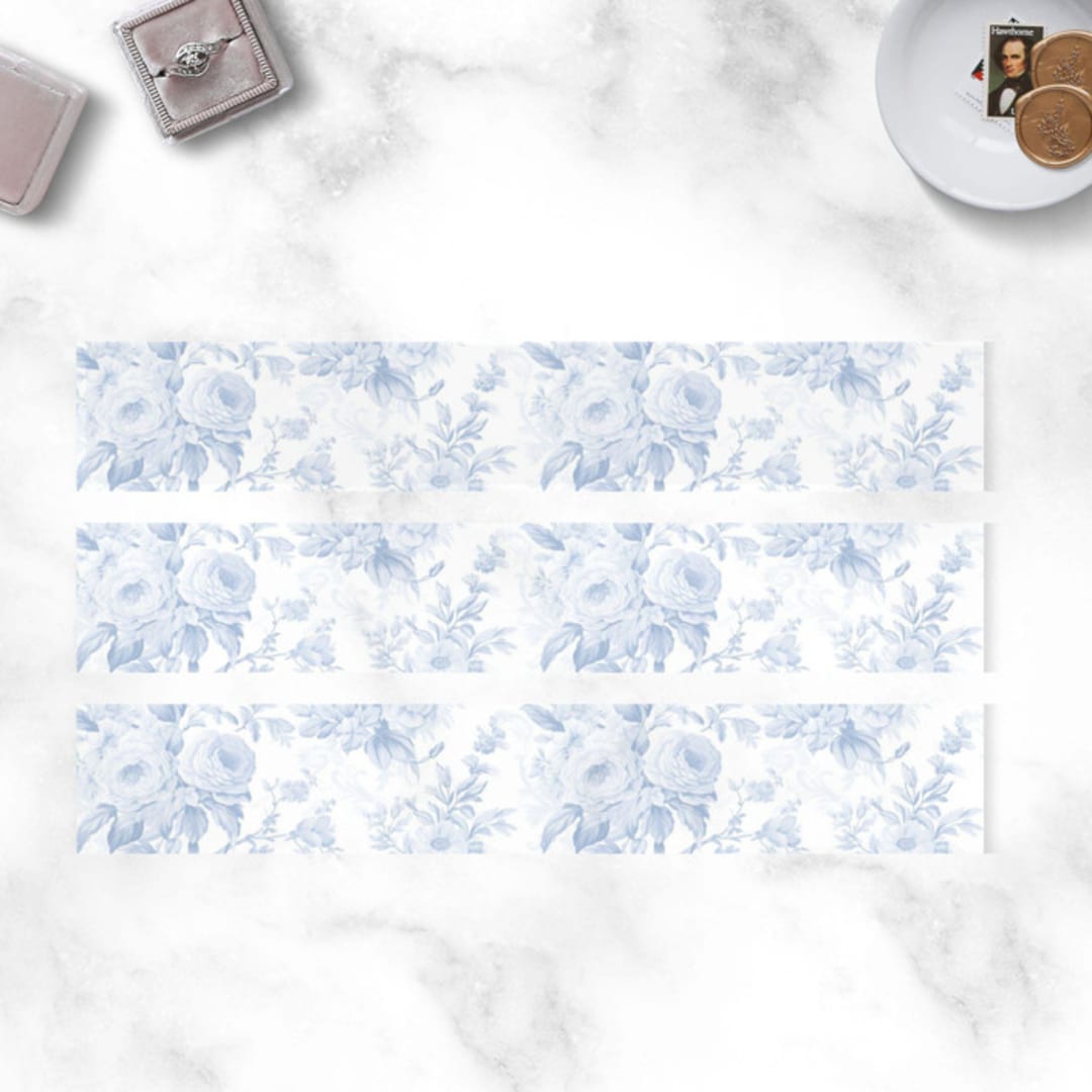 "French Blue Toile Vellum Belly Bands for 5 x 7 Invitations (Set of 25)" - Belly Bands in blue by Caroline Russo