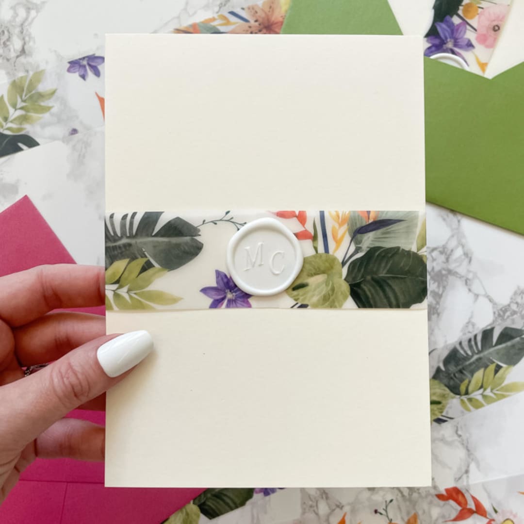 "Tropical Vellum Belly Band for Wedding Invitations 1.5" (25 pack)" - Belly Bands in clear by Carley Zuercher