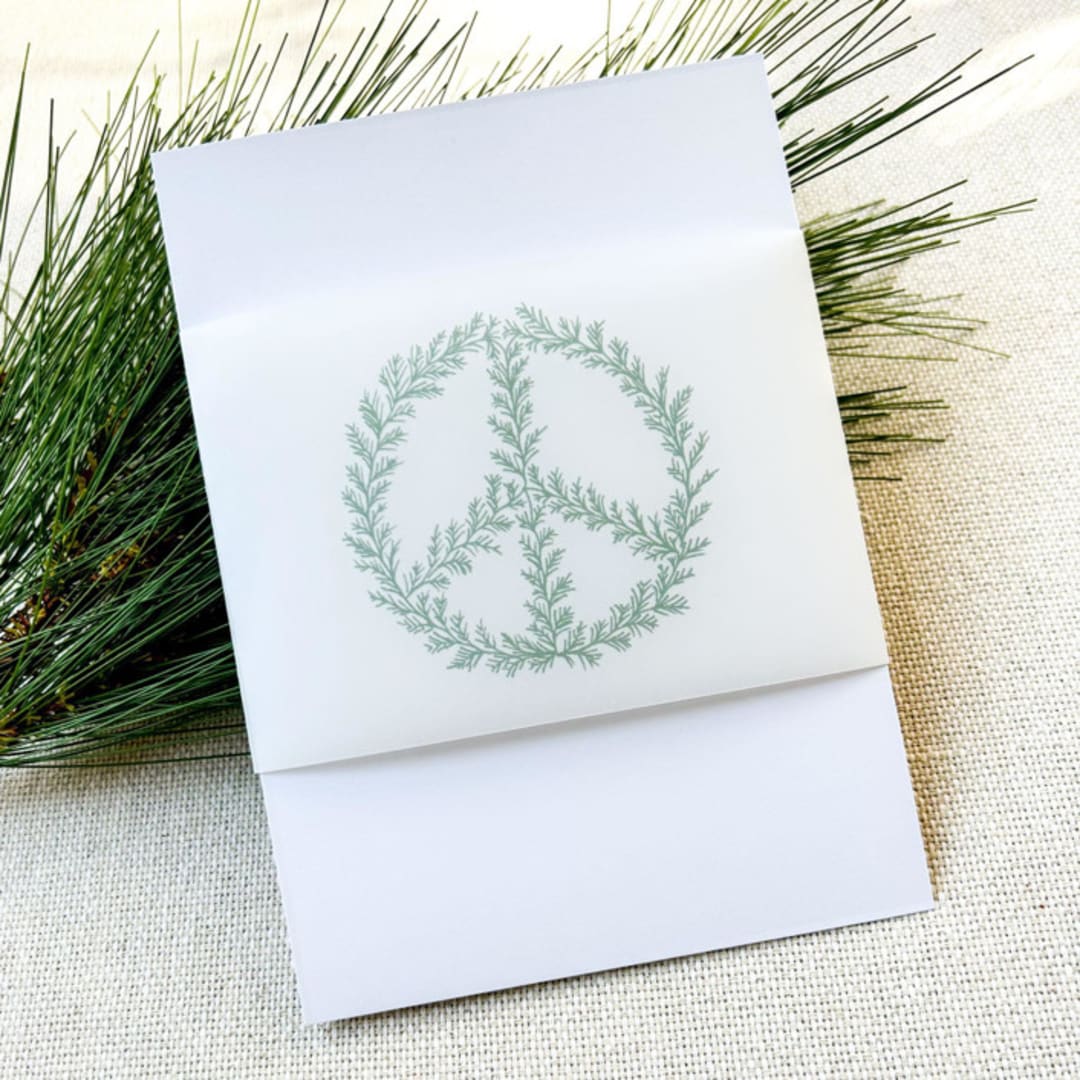 "Pine Peace Wreath Vellum Belly Bands | Set of 25" - Belly Bands in green by Megan Tendler