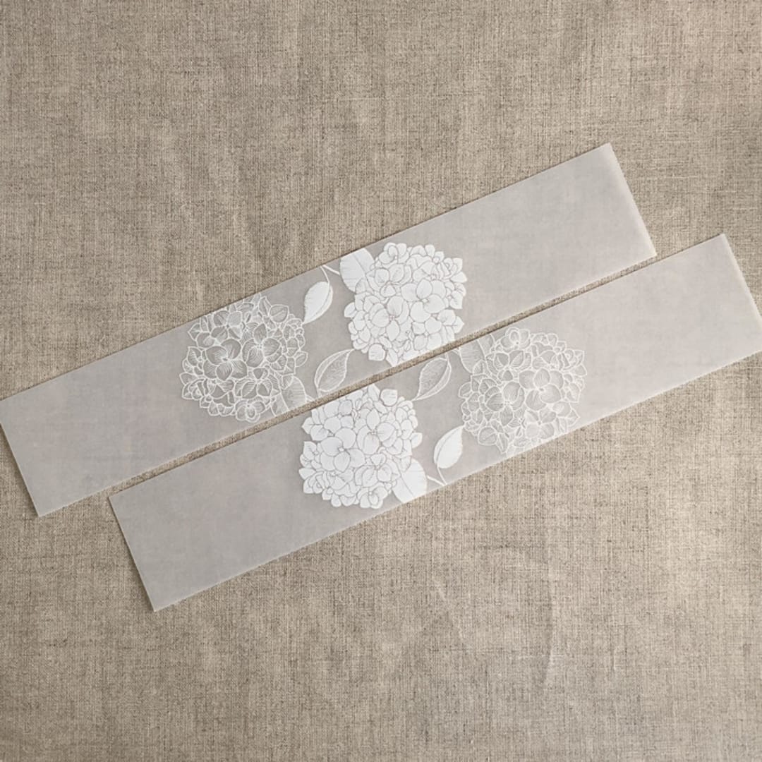 "Hydrangea floral white ink printed vellum belly band for 5x7 card | pack of 10" - Belly Bands in white by Ivory Invitations