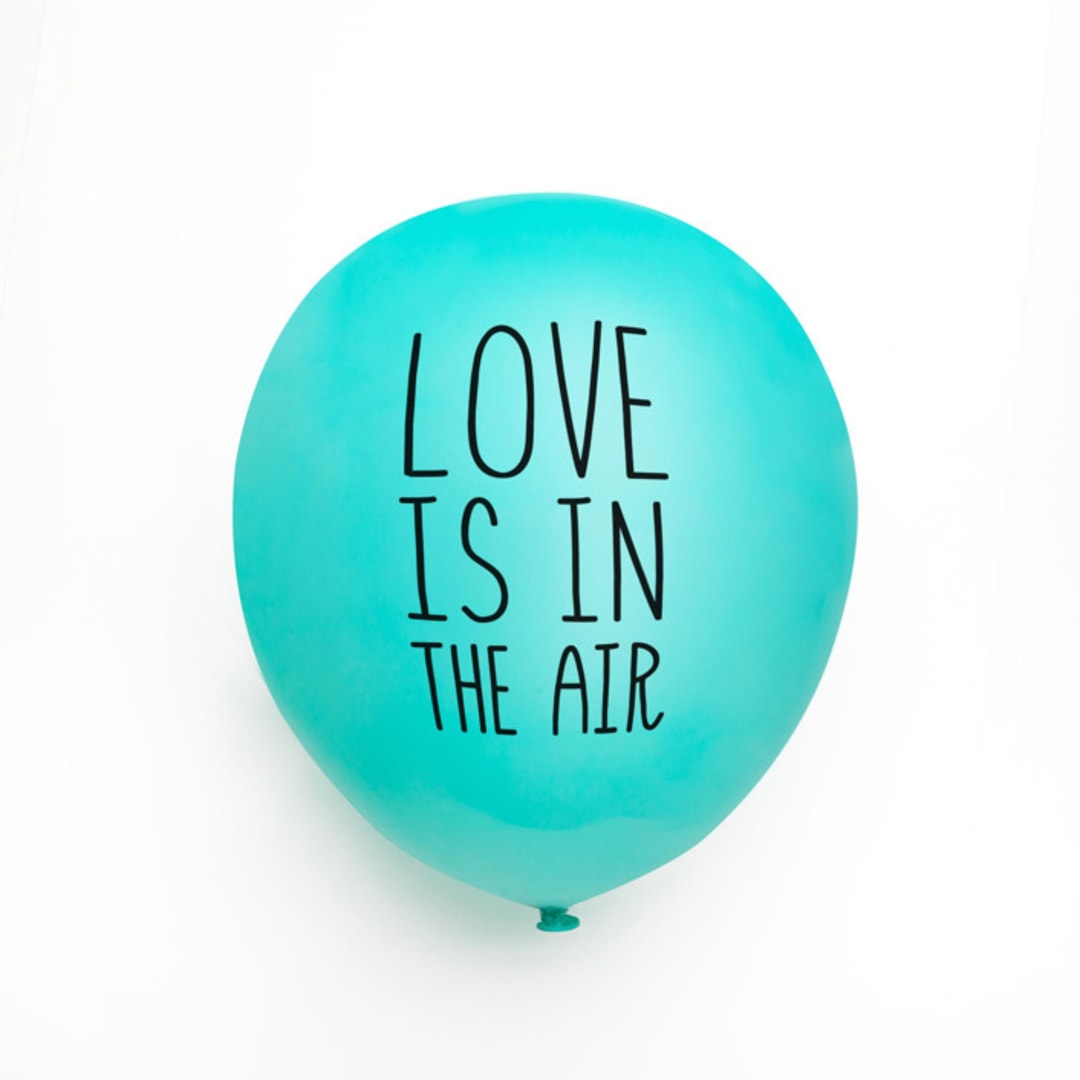 Love Is In The Air Latex Balloon, Robin's Egg and Black, set of 3