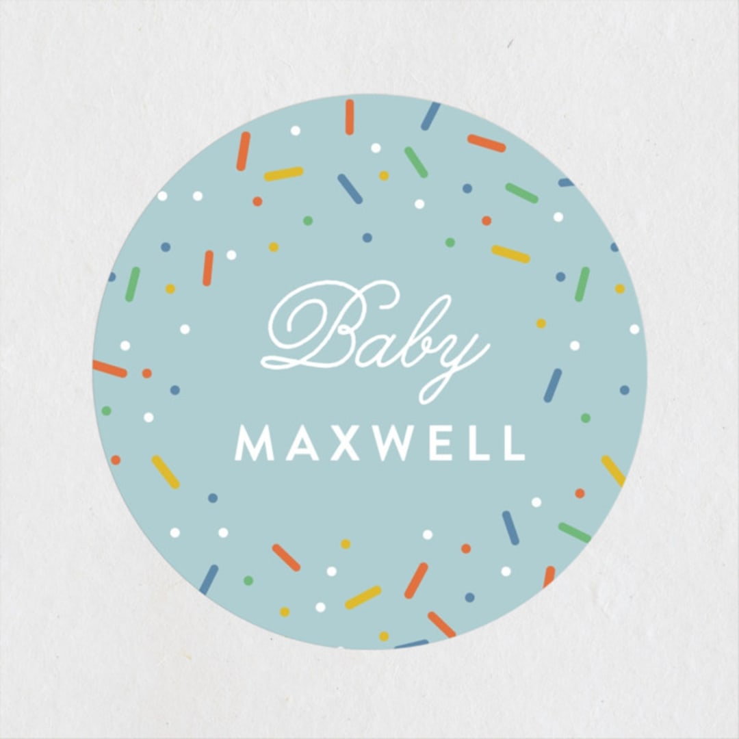 "Scattered Sprinkles" - Baby Shower Stickers in Sky by Lauren Chism - Close-Up