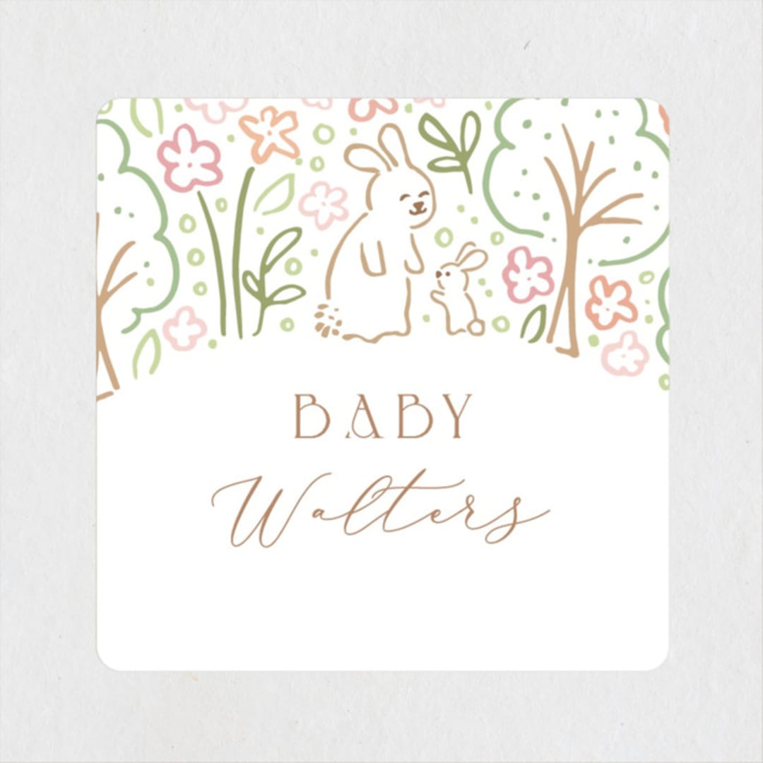 "Woodland Beginnings" - Baby Shower Stickers in Watermelon by Jennifer Wick - Close-Up