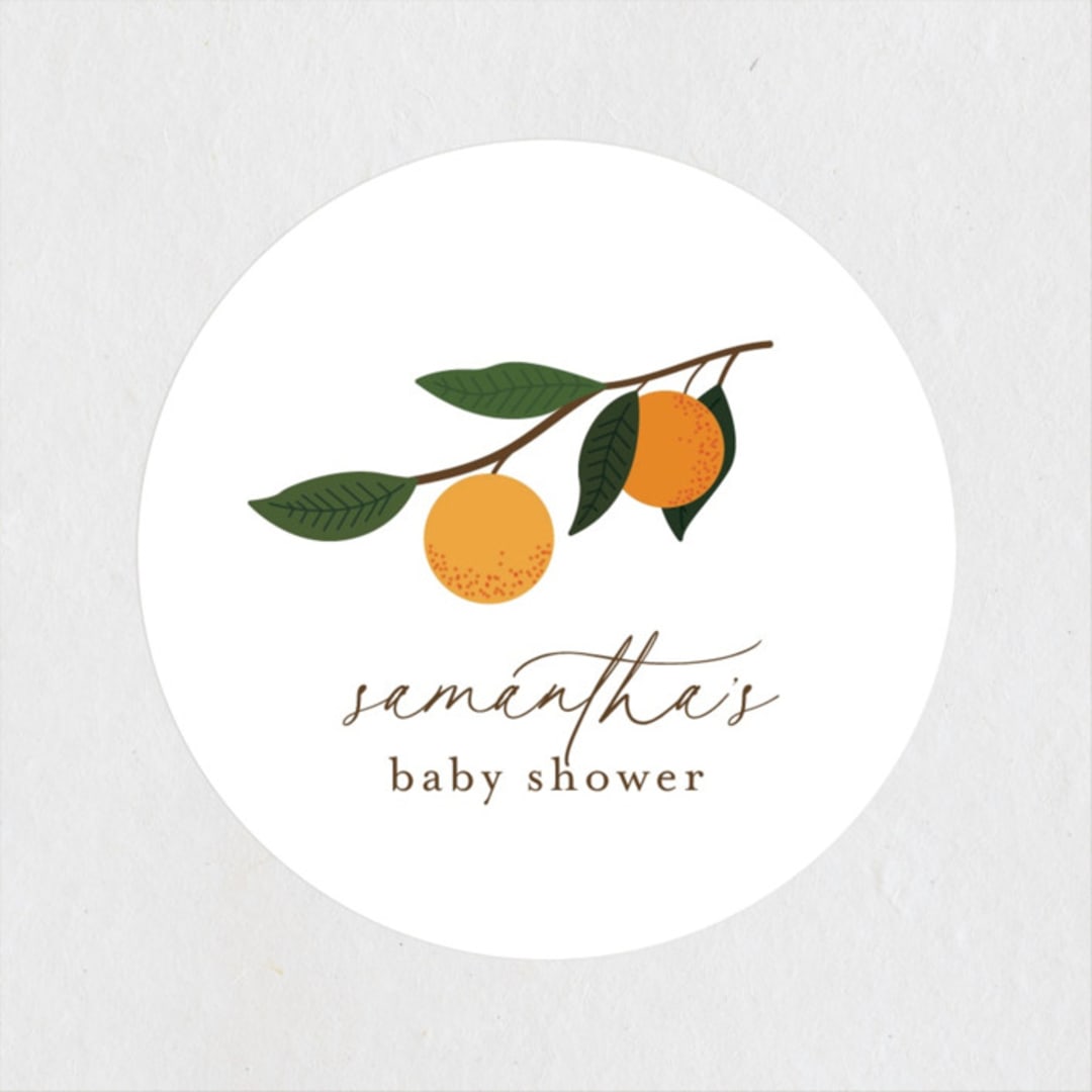 "Little Cutie" - Baby Shower Stickers in Clementine by Stacey Meacham - Close-Up