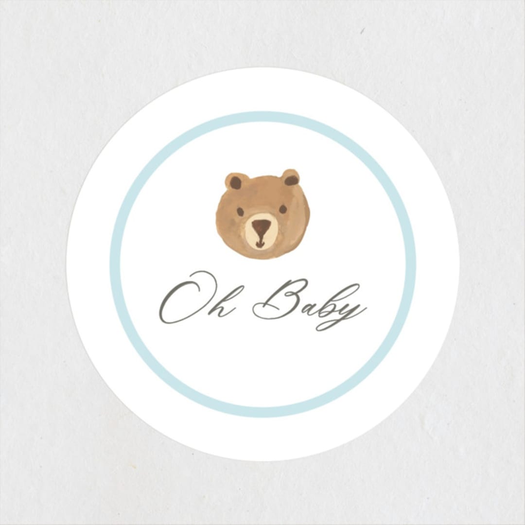 "Hot Air Balloon Bear" - Baby Shower Stickers in Blue Berry by Teju Reval - Close-Up