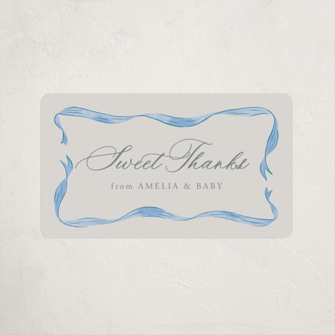 "Vintage Bow" - Baby Shower Stickers in Baby Blues by Lehan Veenker - Close-Up