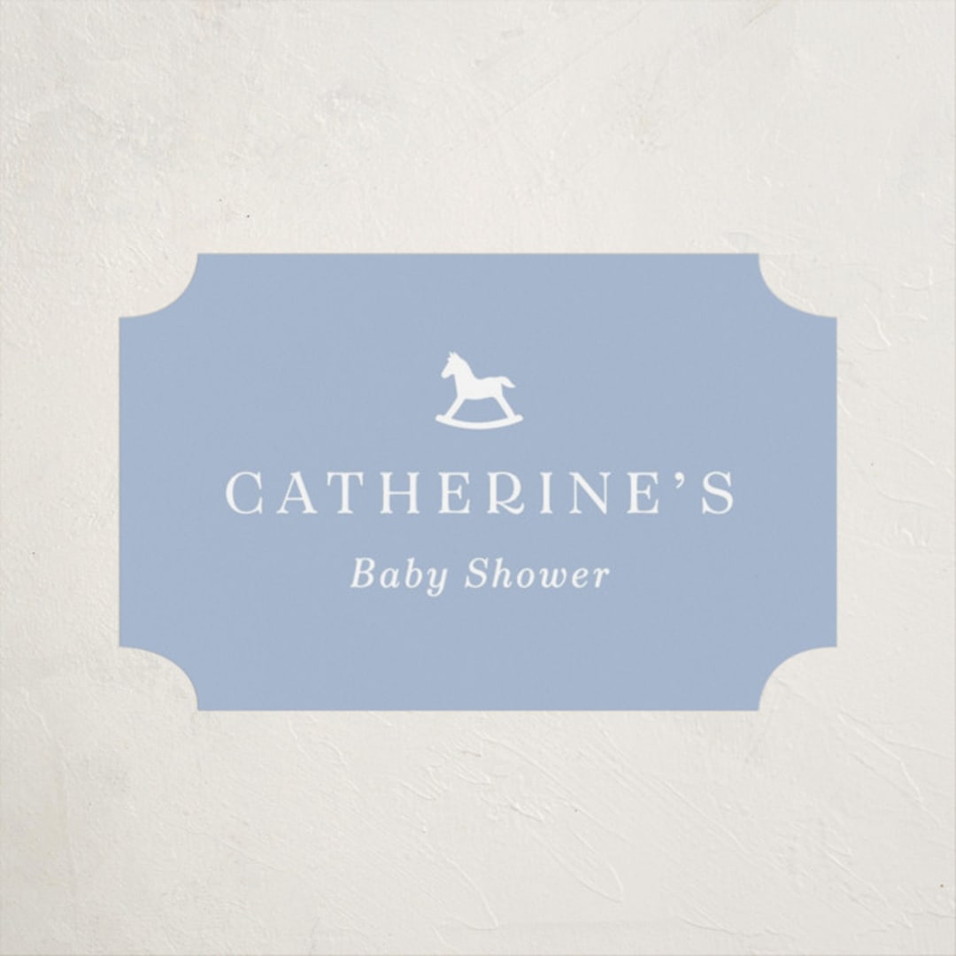 "Gingham Rockinghorse" - Baby Shower Stickers in Baby Blue by Olivia Raufman - Close-Up