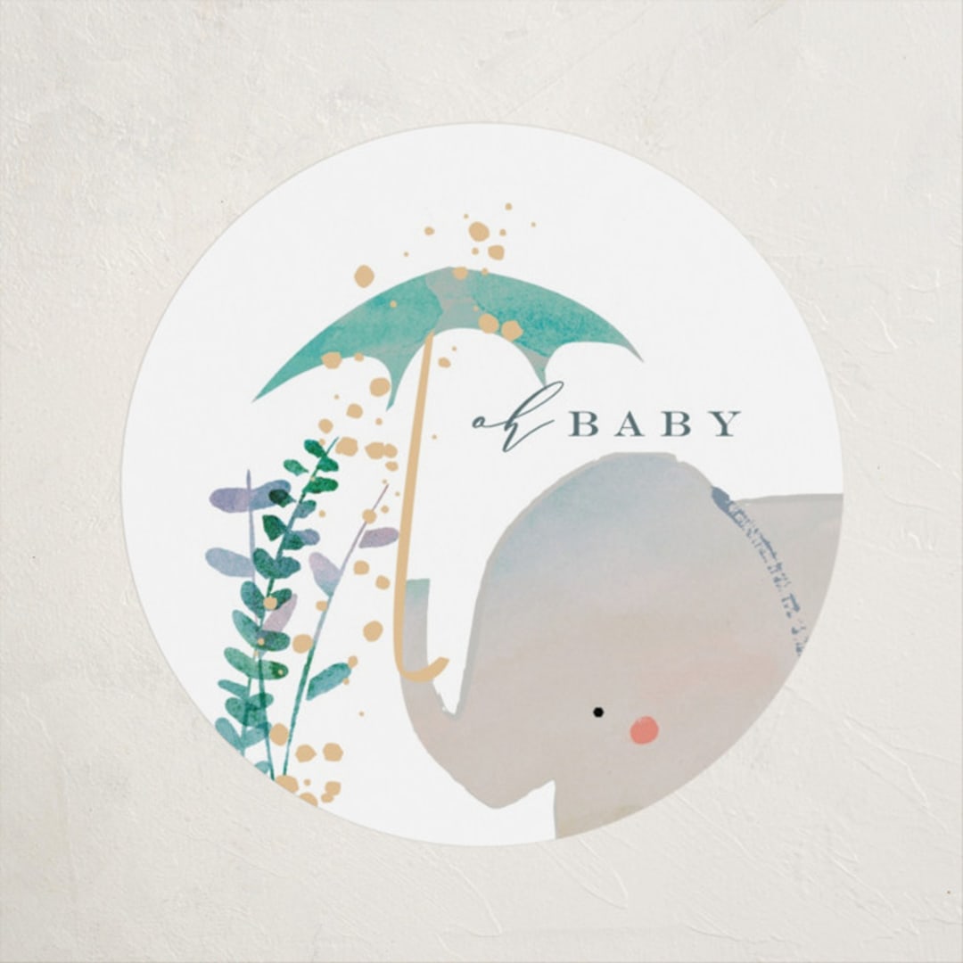 "Elephant Shower" - Baby Shower Stickers in Forest by Lori Wemple - Close-Up