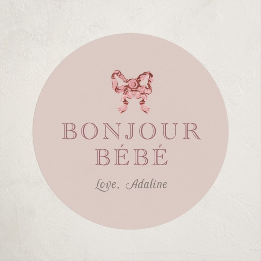 "Bonjour Bebe" - Baby Shower Stickers in Peony by Itsy Belle Studio - Close-Up