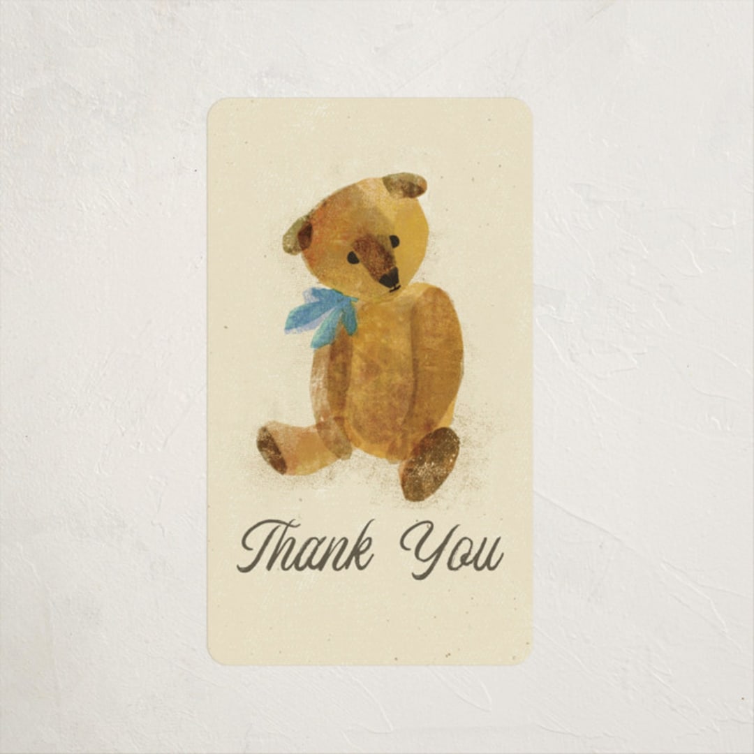 "Vintage Teddy" - Baby Shower Stickers in Glacier by Kimberly Morgan - Close-Up