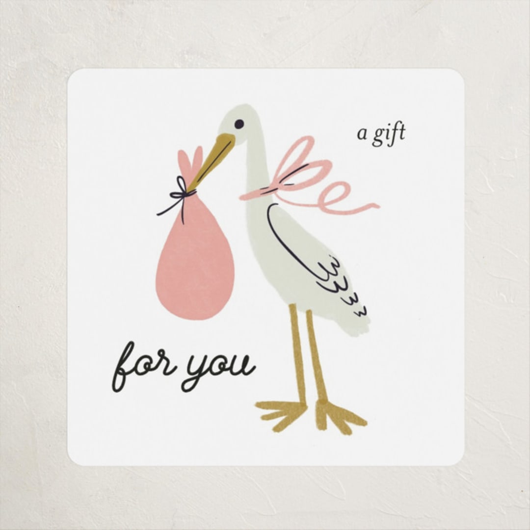 "Little Stork" - Baby Shower Stickers in Blush by Ani Somi - Close-Up