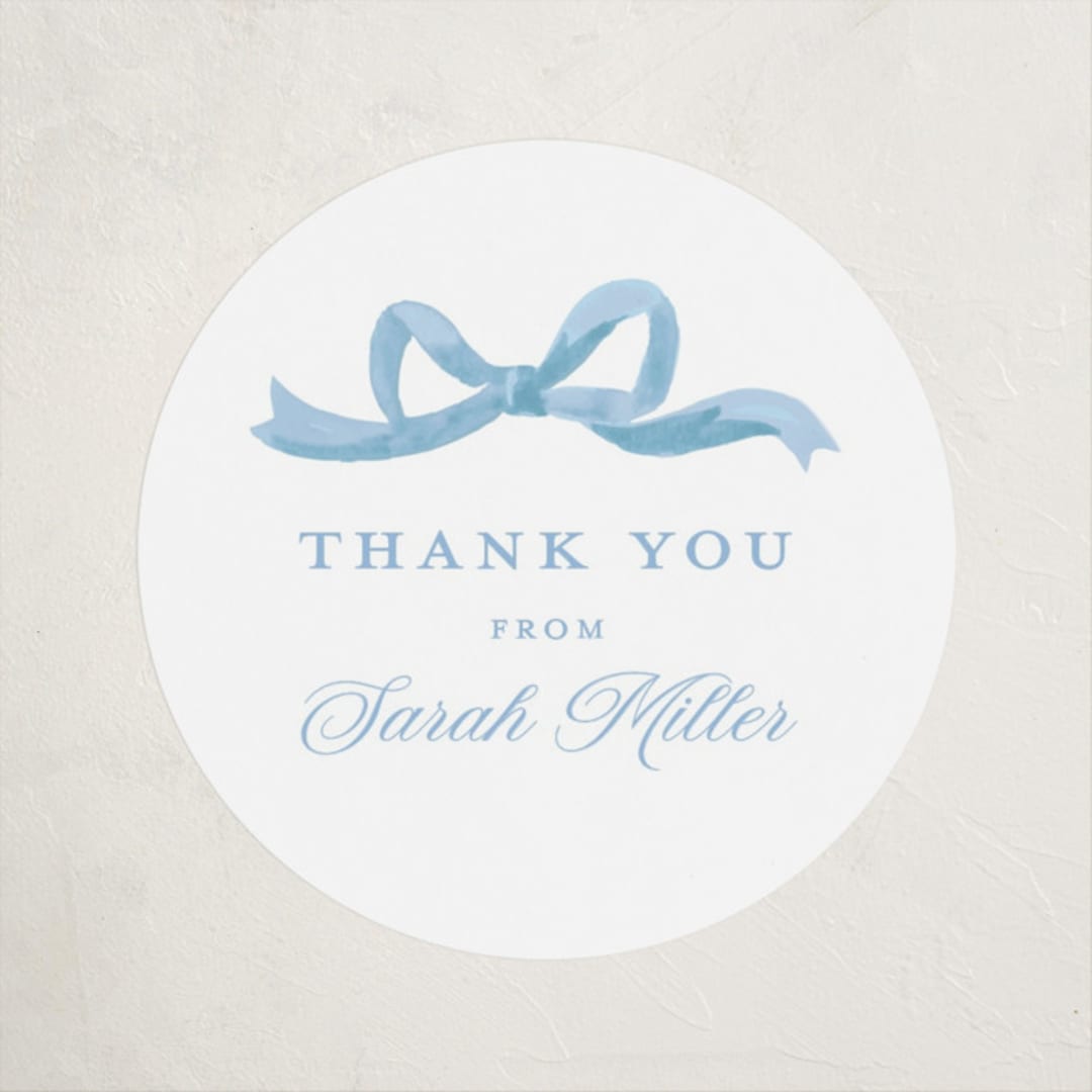 "Painted Bow" - Baby Shower Stickers in Sky by Teju Reval - Close-Up