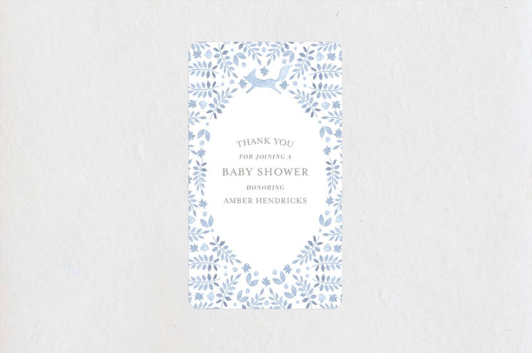 "Foxy Baby Shower" - Baby Shower Stickers in Denim by Hallie Fischer - Close-Up