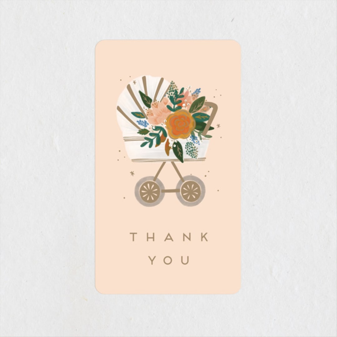 "Floral Pram" - Baby Shower Stickers in Blush by Corie Page - Close-Up