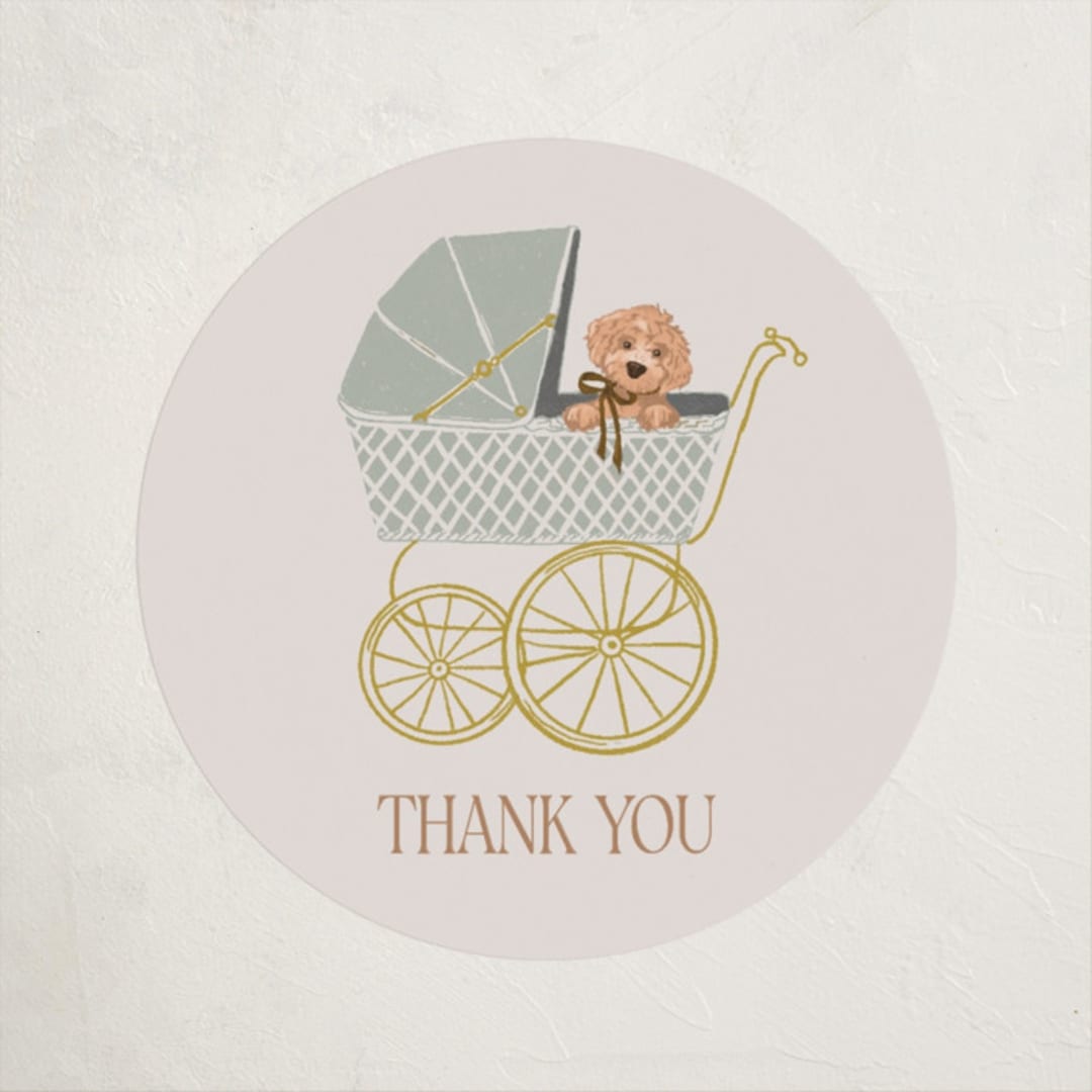 "Waiting for a sibling" - Baby Shower Stickers in Sea Fog by Erin Kessler - Close-Up