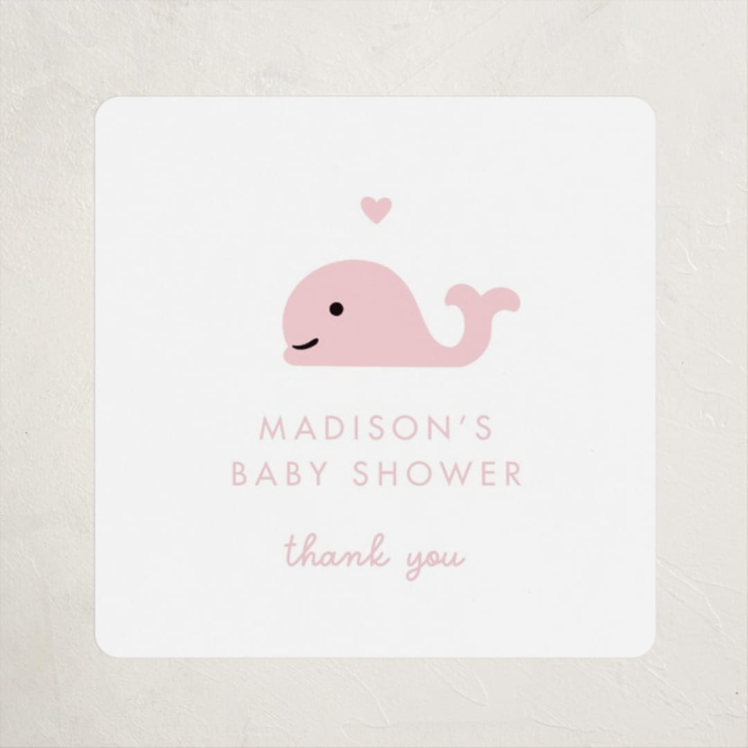 "Baby Whale On The Way" - Baby Shower Stickers in Baby Pink by mo kelley - Close-Up