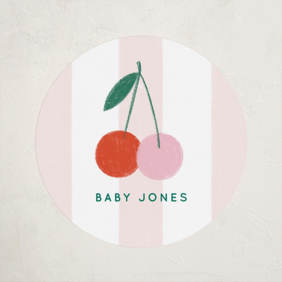 "Tiny Cherry On Top" - Baby Shower Stickers in Petal by Kiersten Garner - Close-Up