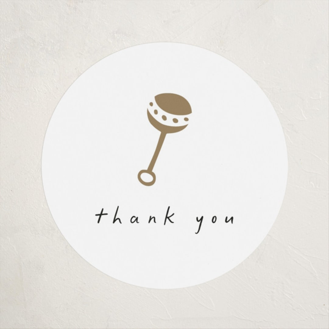 "Gold Rattle" - Baby Shower Stickers in Cotton by Stacy Maalouf - Close-Up