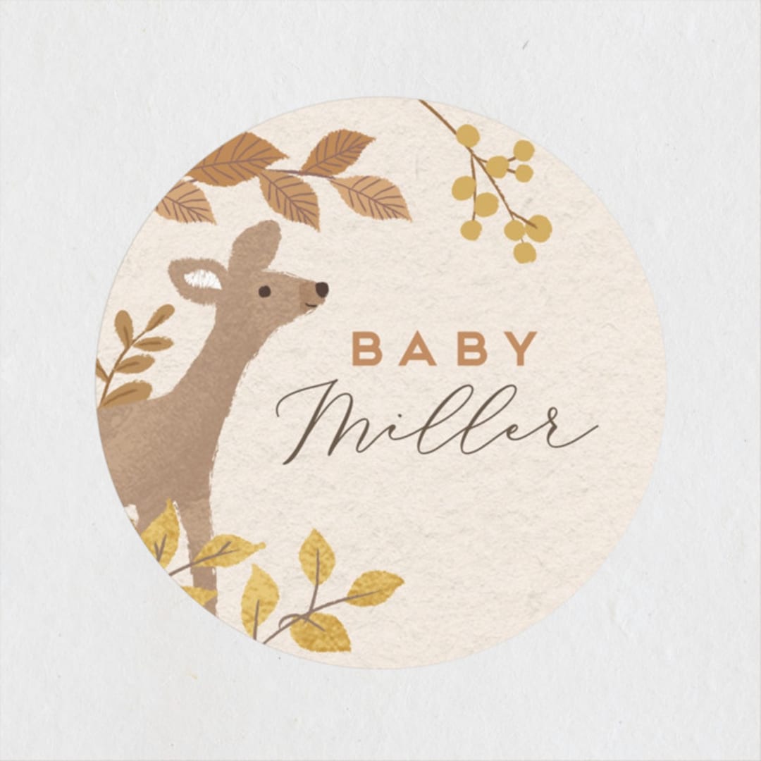"Woodland autumn" - Baby Shower Stickers in Pumpkin by Jennifer Wick - Close-Up