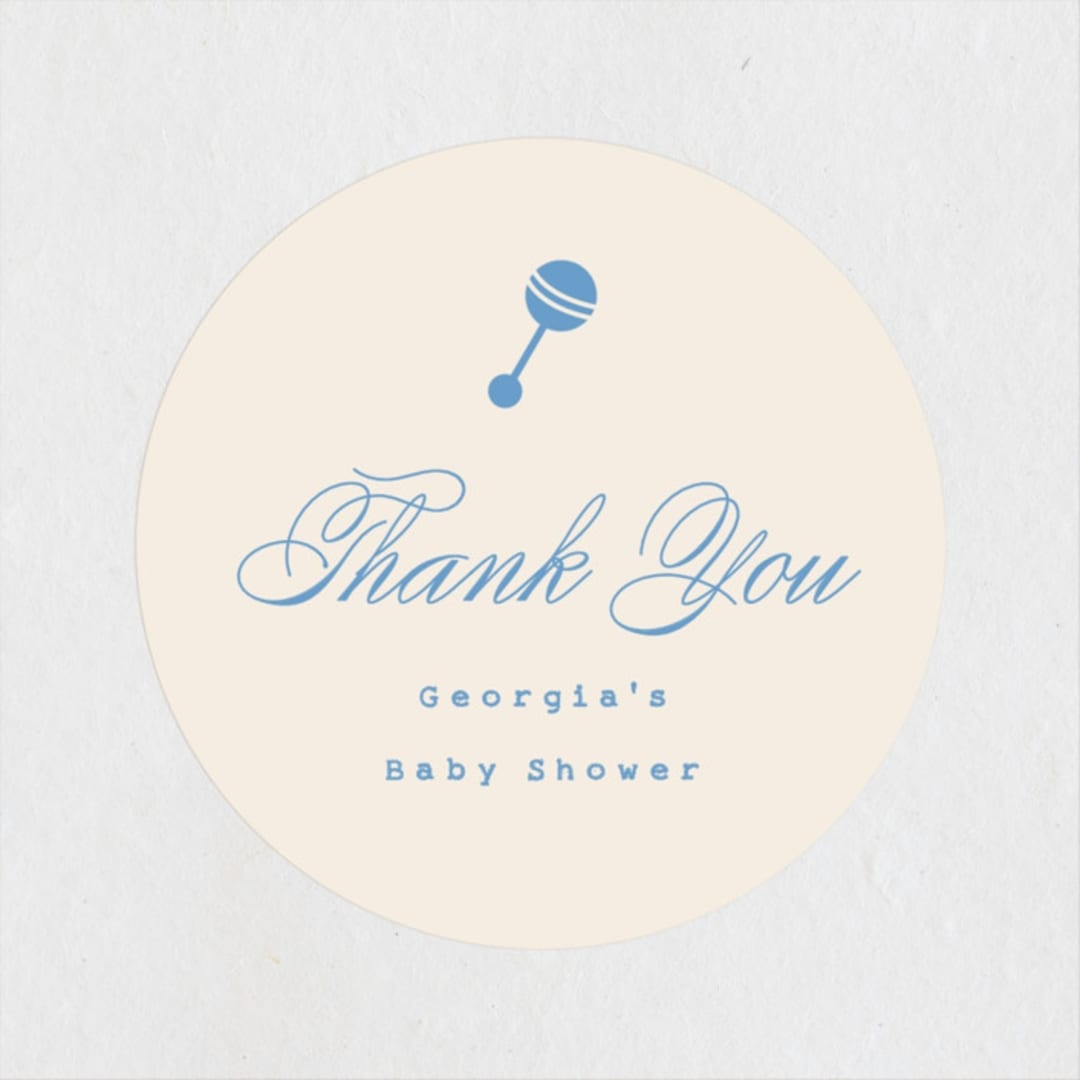 "Classic Start" - Baby Shower Stickers in Powder Blue by Carolyn MacLaren - Close-Up