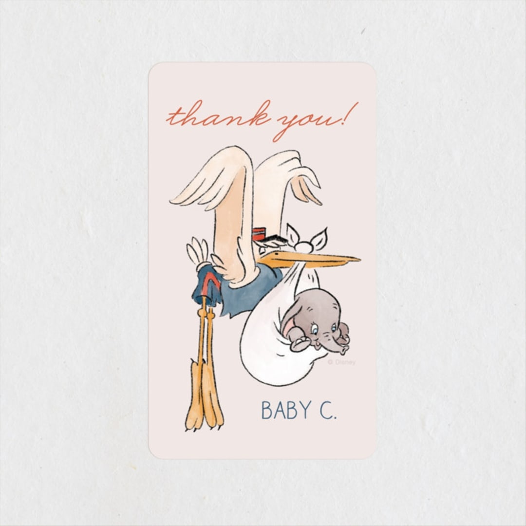 "Disney's Dumbo Stork Baby on the Way" - Baby Shower Stickers in Navy by Claudia Orengo - Close-Up
