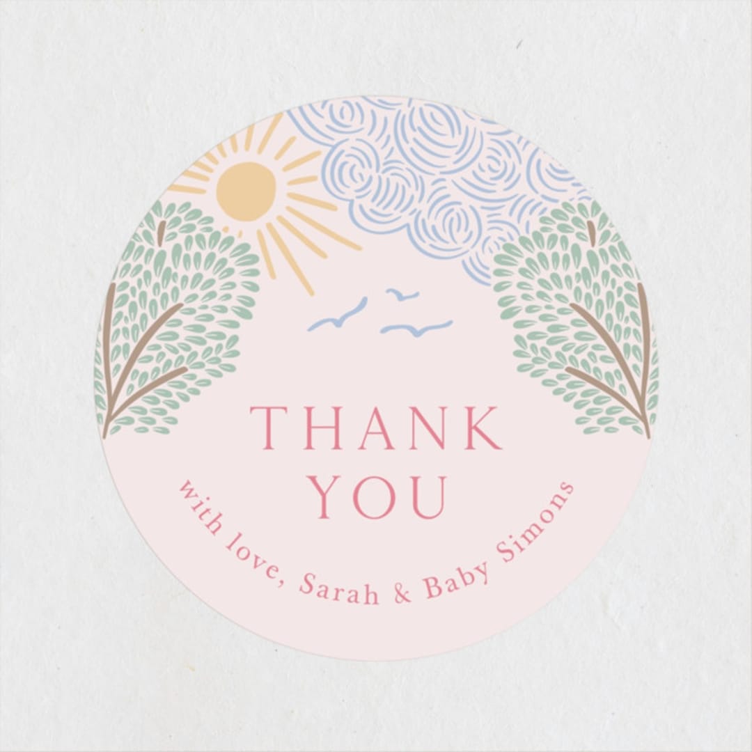 "Swan Song" - Baby Shower Stickers in Sherbet by Carolyn Kach - Close-Up