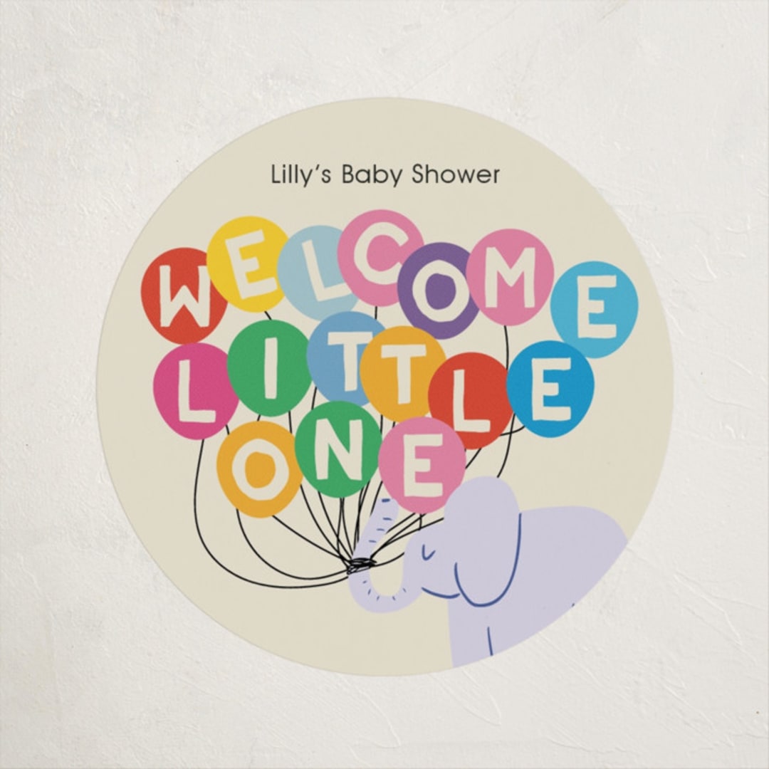 "Elephant Parade" - Baby Shower Stickers in Cream by Harriet Richter - Close-Up