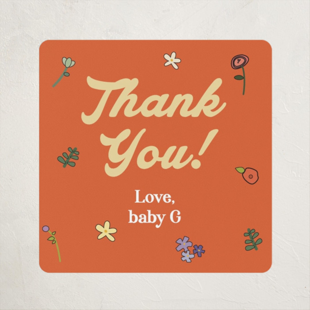 "Modern Peach Floral" - Baby Shower Stickers in Daffodil by Felicia Balestrere - Close-Up