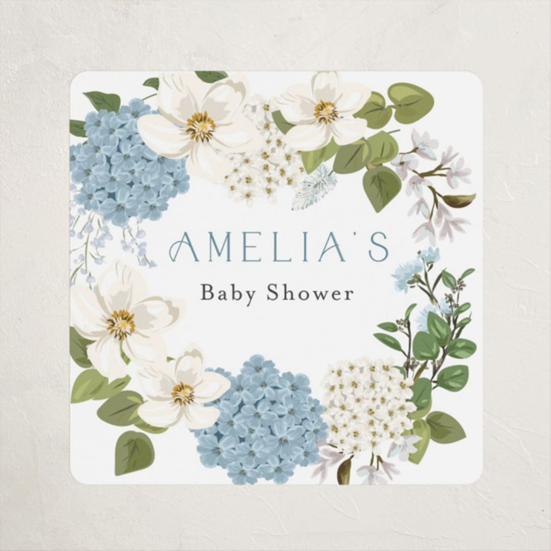 "Garden Love" - Baby Shower Stickers in Periwinkle by Susan Moyal - Close-Up