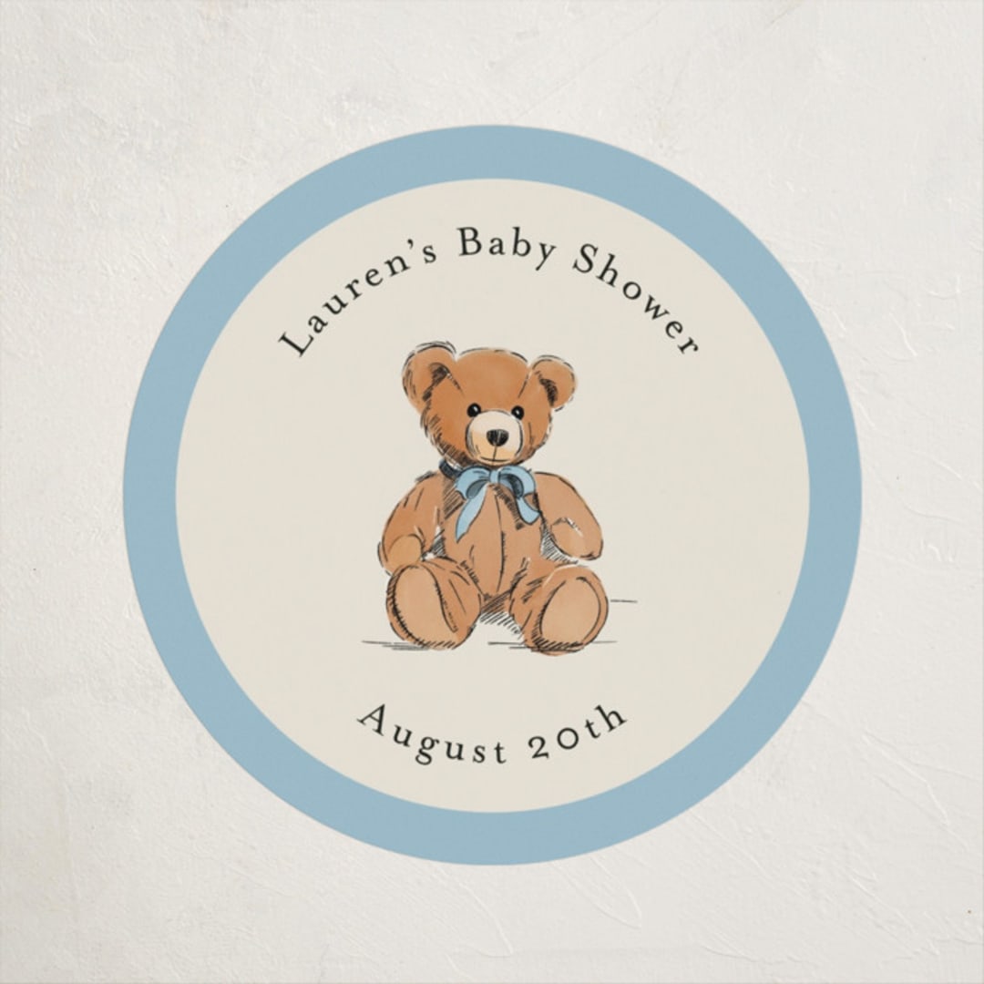 "Antique Teddy Bear" - Baby Shower Stickers in Frost by Becky Nimoy - Close-Up