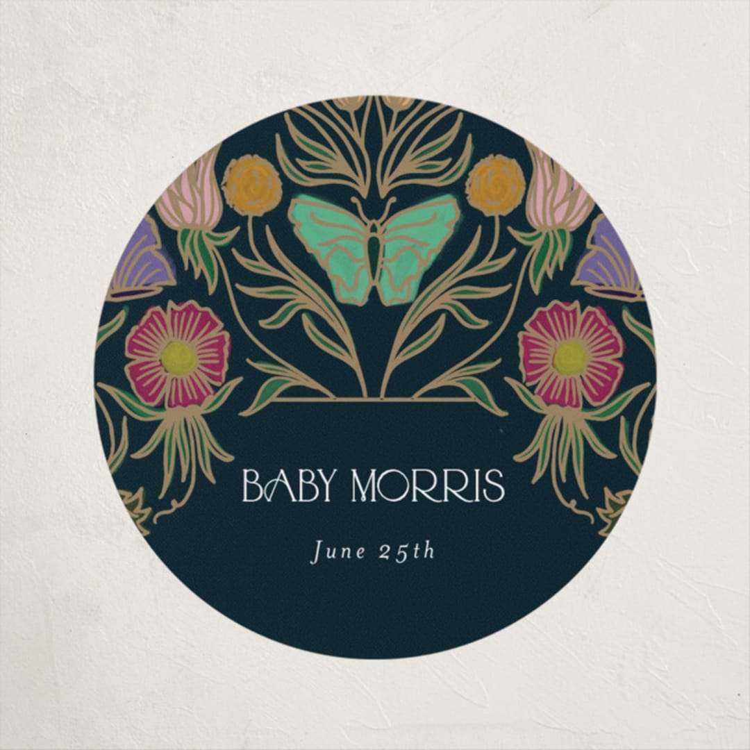 "Gilded Tapestry" - Baby Shower Stickers in Midnight Garden by Simona Camp - Close-Up