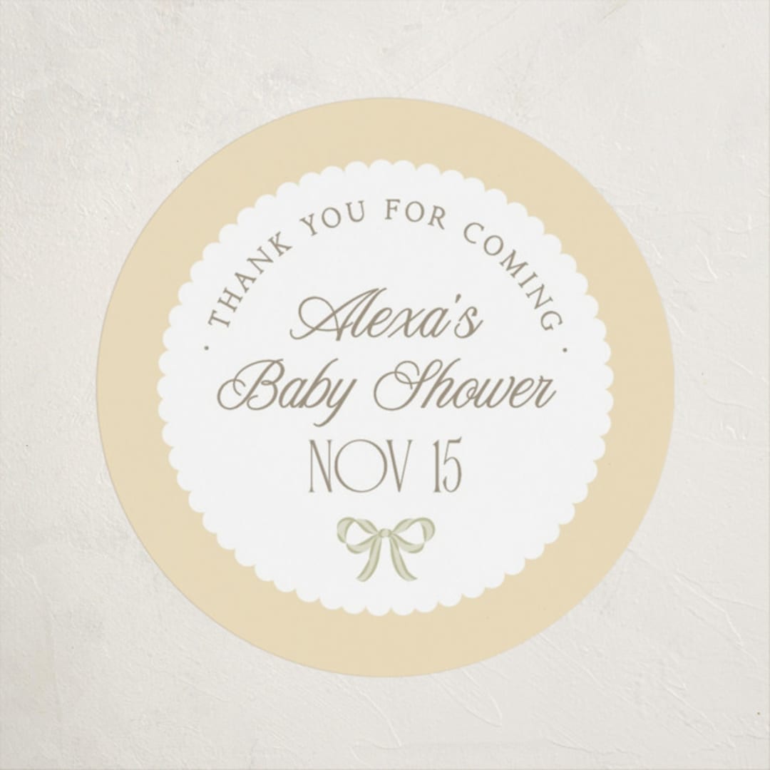 "Ribbon Toss" - Baby Shower Stickers in Lemon by Robert and Stella - Close-Up